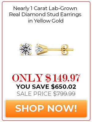 Nearly 1 Carat Lab-Grown Real Diamond Stud Earrings in Yellow Gold