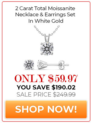 2 Carat Total Moissanite Necklace & Earrings Set In White Gold