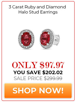 3 Carat Ruby and Diamond Halo Stud Earrings