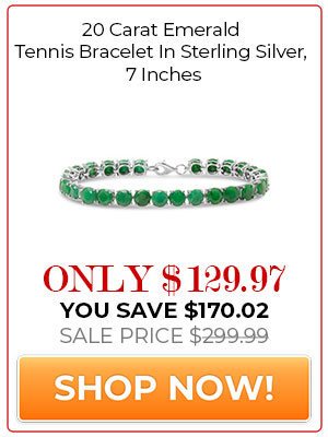 20 Carat Emerald Tennis Bracelet In Sterling Silver, 7 Inches