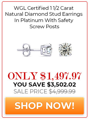 WGL Certified 1 1/2 Carat Natural Diamond Stud Earrings In Platinum With Safety Screw Posts