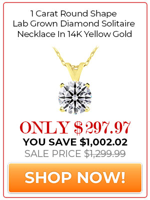1 Carat Round Shape Lab Grown Diamond Solitaire Necklace In 14K Yellow Gold