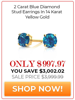 2 Carat Blue Diamond Stud Earrings In 14 Karat Yellow Gold