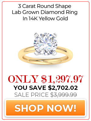 3 Carat Round Shape Lab Grown Diamond Ring In 14 Karat Yellow Gold
