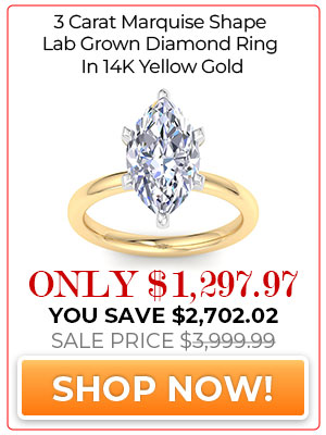 3 Carat Marquise Shape Lab Grown Diamond Ring In 14 Karat Yellow Gold