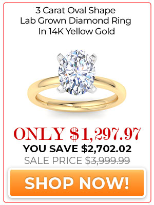 3 Carat Oval Shape Lab Grown Diamond Ring In 14 Karat Yellow Gold