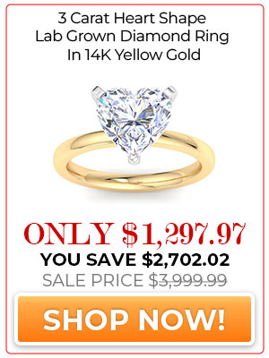 3 Carat Heart Shape Lab Grown Diamond Ring In 14 Karat Yellow Gold