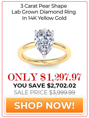 3 Carat Pear Shape Lab Grown Diamond Ring In 14 Karat Yellow Gold