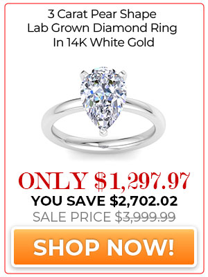 3 Carat Pear Shape Lab Grown Diamond Ring In 14 Karat White Gold