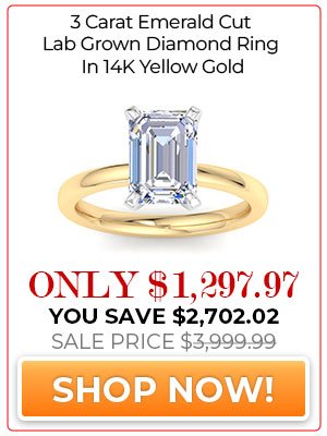 3 Carat Emerald Cut Lab Grown Diamond Ring In 14 Karat Yellow Gold