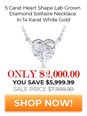 5 Carat Heart Shape Lab Grown Diamond Solitaire Necklace In 14 Karat White Gold