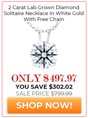 2 Carat Lab Grown Diamond Solitaire Necklace In White Gold With Free Chain