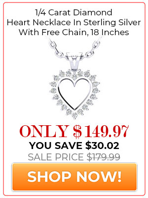 1/4 Carat Diamond Heart Necklace In Sterling Silver With Free Chain, 18 Inches
