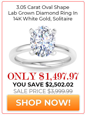 3.05 Carat Oval Shape Lab Grown Diamond Ring In 14K White Gold, Solitaire
