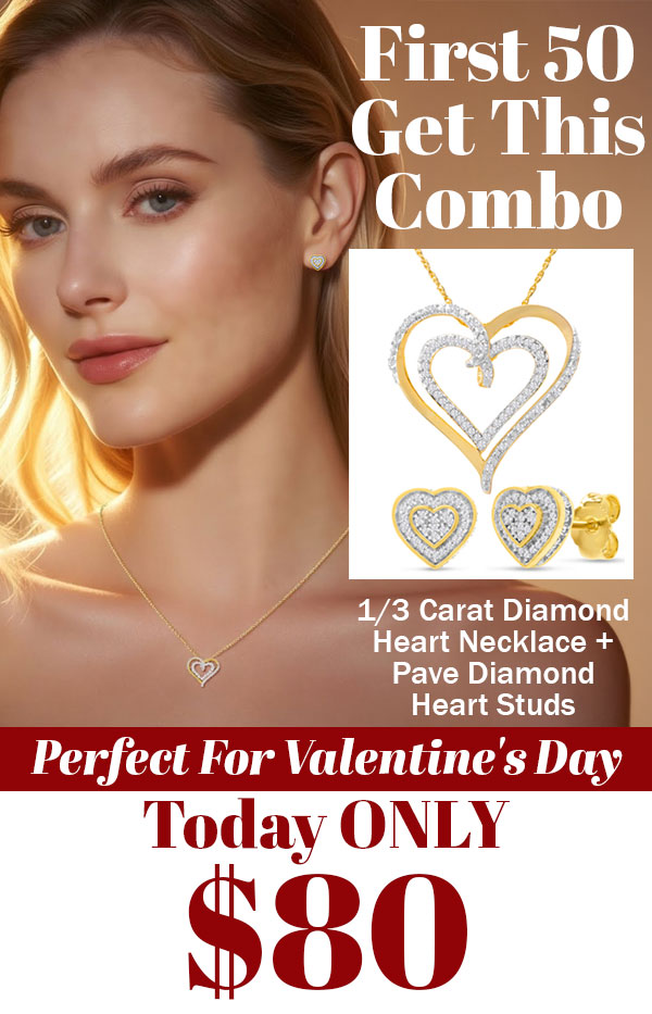 A Heart Deal! 1/3 Carat Diamond Heart Necklace + Earring Combo. NOT $410--ONLY $80