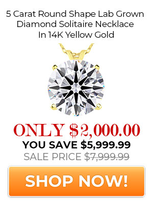 5 Carat Round Shape Lab Grown Diamond Solitaire Necklace In 14K Yellow Gold