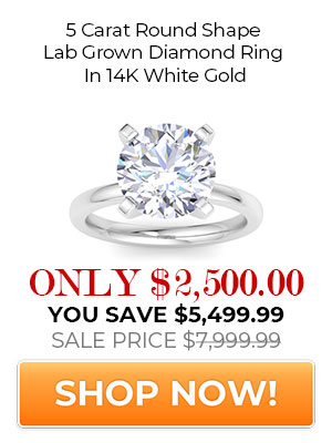 5 Carat Round Shape Lab Grown Diamond Ring In 14K White Gold