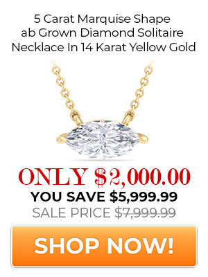 5 Carat Marquise Shape Lab Grown Diamond Solitaire Necklace In 14 Karat Yellow Gold