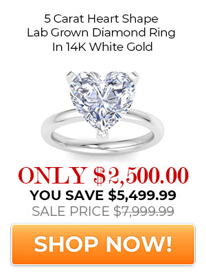 5 Carat Heart Shape Lab Grown Diamond Ring In 14K White Gold