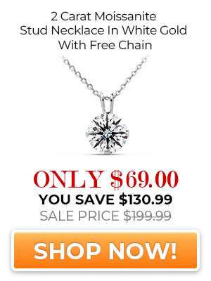 2 Carat Moissanite Stud Necklace In White Gold With Free Chain