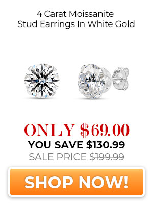 4 Carat Moissanite Stud Earrings In White Gold