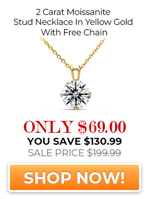 2 Carat Moissanite Stud Necklace In Yellow Gold With Free Chain