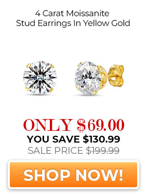 4 Carat Moissanite Stud Earrings In Yellow Gold