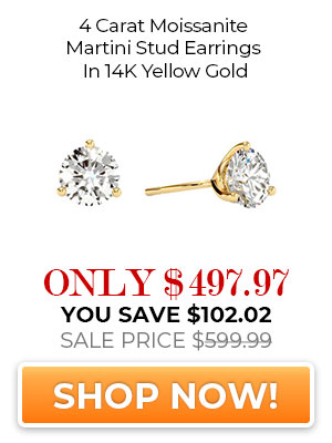 4 Carat Moissanite Martini Stud Earrings In 14K Yellow Gold