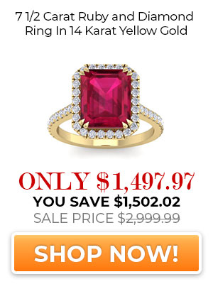7 1/2 Carat Ruby and Diamond Ring In 14 Karat Yellow Gold