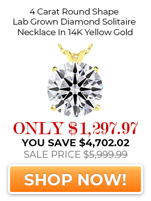 4 Carat Round Shape Lab Grown Diamond Solitaire Necklace In 14K Yellow Gold