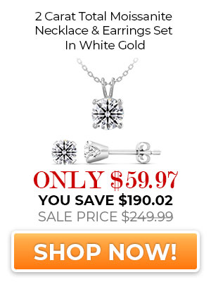 2 Carat Total Moissanite Necklace & Earrings Set In White Gold