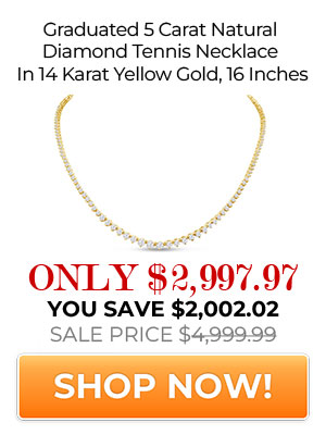 Graduated 5 Carat Natural Diamond Tennis Necklace In 14 Karat Yellow Gold, 16 Inches