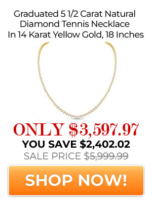Graduated 5 1/2 Carat Natural Diamond Tennis Necklace In 14 Karat Yellow Gold, 18 Inches