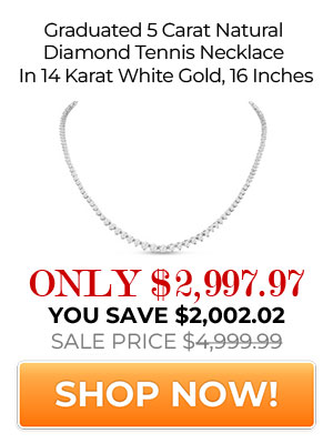 Graduated 5 Carat Natural Diamond Tennis Necklace In 14 Karat White Gold, 16 Inches