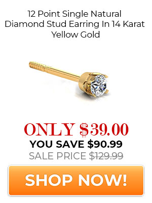 12 Point Single Natural Diamond Stud Earring In 14 Karat Yellow Gold