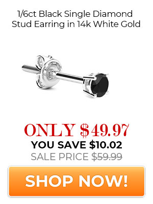 1/6ct Black Single Diamond Stud Earring in 14k White Gold