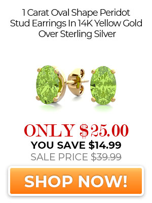 1 Carat Oval Shape Peridot Stud Earrings In 14K Yellow Gold Over Sterling Silver