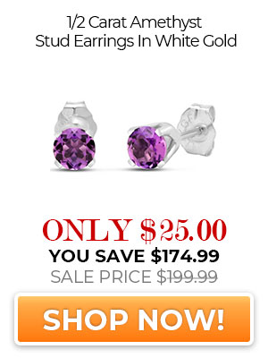 1/2 Carat Amethyst Stud Earrings In White Gold