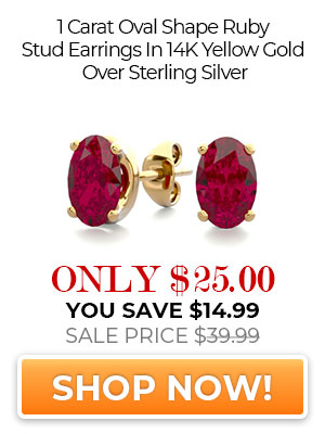 1 Carat Oval Shape Ruby Stud Earrings In 14K Yellow Gold Over Sterling Silver