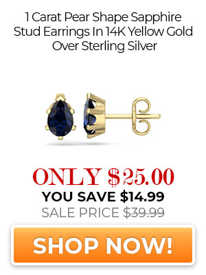 1 Carat Pear Shape Sapphire Stud Earrings In 14K Yellow Gold Over Sterling Silver