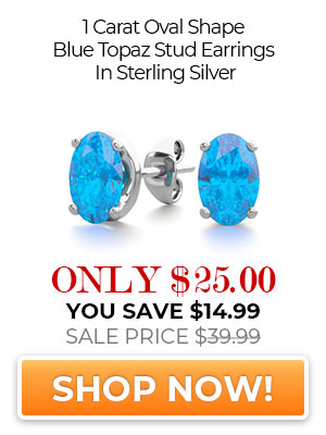 1 Carat Oval Shape Blue Topaz Stud Earrings In Sterling Silver