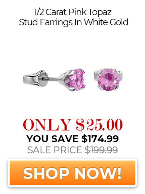 1/2 Carat Pink Topaz Stud Earrings In White Gold