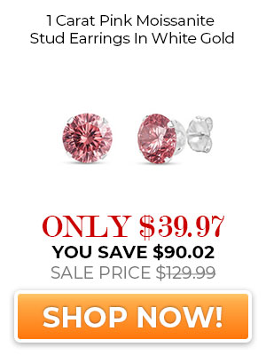 1 Carat Pink Moissanite Stud Earrings In White Gold