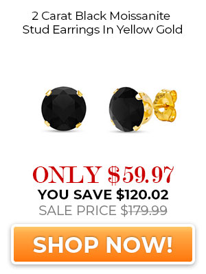 2 Carat Black Moissanite Stud Earrings In Yellow Gold