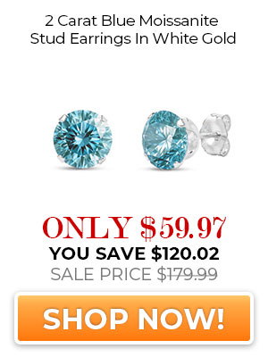 2 Carat Blue Moissanite Stud Earrings In White Gold