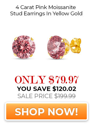 4 Carat Pink Moissanite Stud Earrings In Yellow Gold