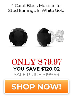 4 Carat Black Moissanite Stud Earrings In White Gold
