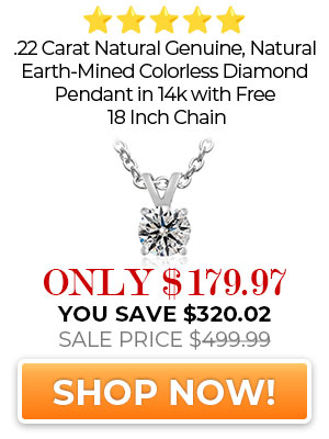 .22 Carat Natural Genuine, Natural Earth-Mined Colorless Diamond Pendant in 14k with Free 18 Inch Chain