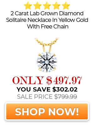 2 Carat Lab Grown Diamond Solitaire Necklace In Yellow Gold With Free Chain