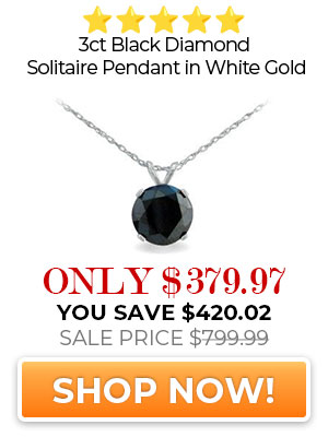 3ct Black Diamond Solitaire Pendant in White Gold